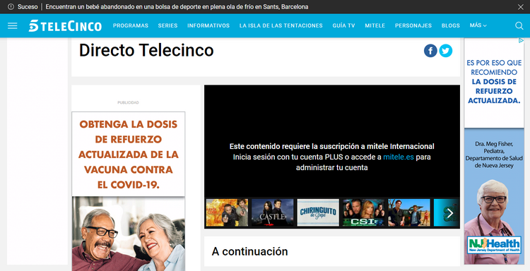 Telecinco fuera de España sin VPN